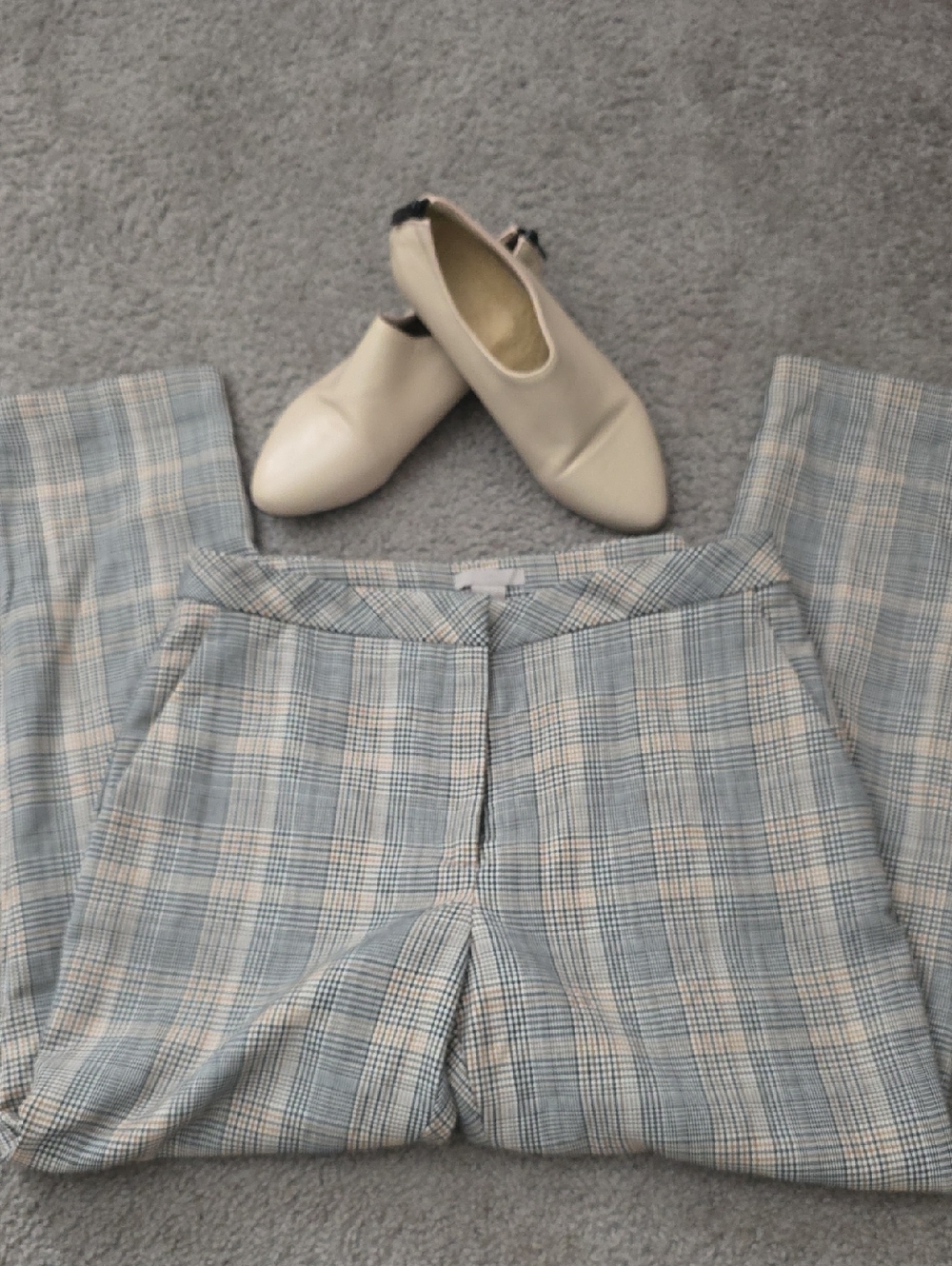 H&M Plaid Wide-Leg Trousers in Light Blue and Cream